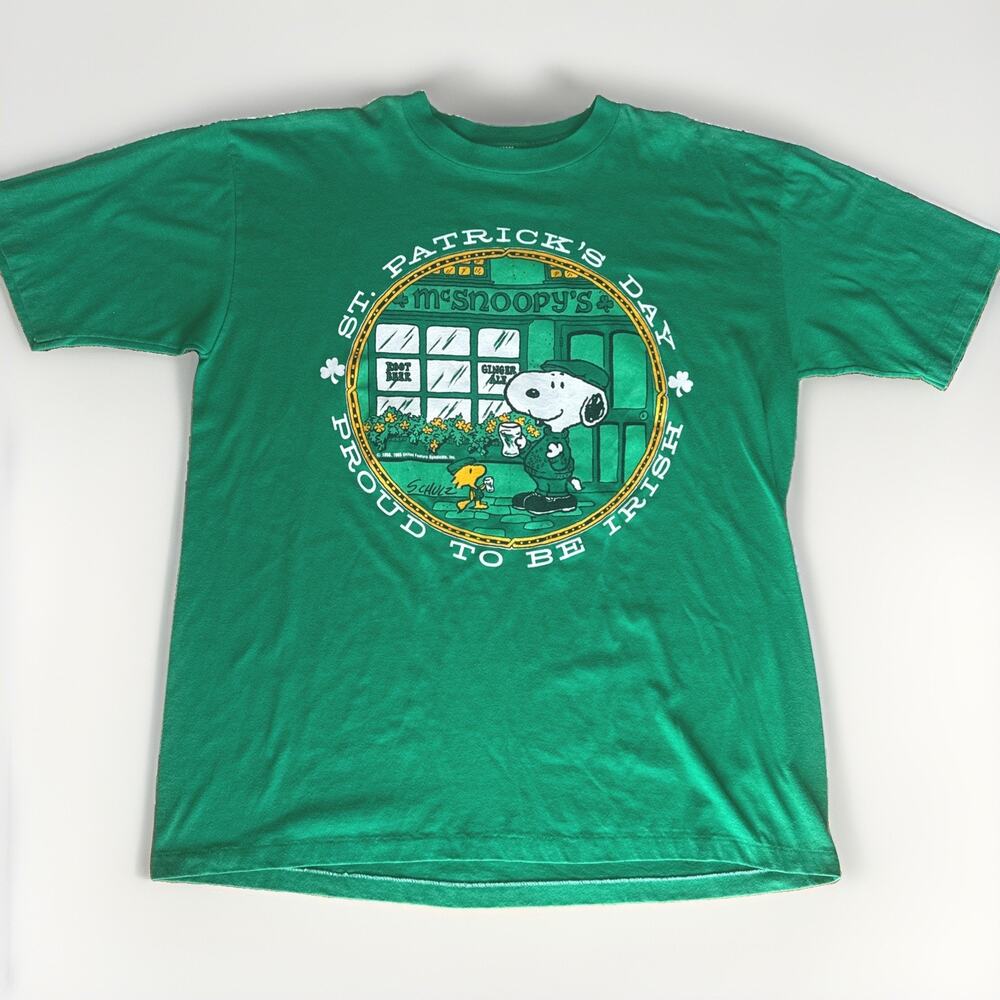 Vintage Snoopy Shirt Mens Large Green St Patricks Day Proud To Be Irish Peanuts